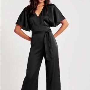Black Satin Angel Sleeve Jumpsuit